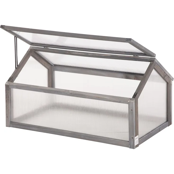 MELAYR, Mini-Gewächshaus, Kompaktes Pflanzenhaus aus Holz, Polycarbonat-Platten, 90 x 52 x 49.5 cm, Grau