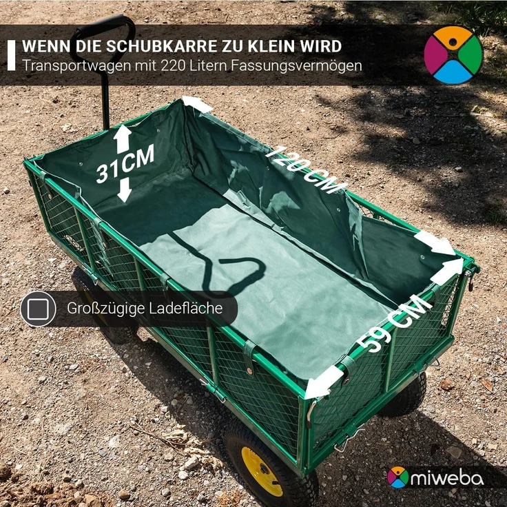 Miweba Bollerwagen MB-700 faltbarer Transportwagen Handwagen Gartenwagen 700 kg (Schwarz) – Bild 9