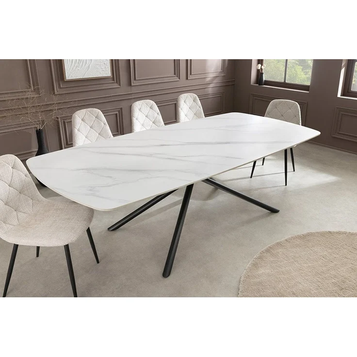 riess-ambiente Esstisch OSAKA 160cm weiß/schwarz - Keramik, Metall, Sterngestell, Marmordesign (Einzelartikel, 1-St), Moderner Familientisch - ideal f. Wohnzimmer & -küchen oder Essbereich – Bild 3