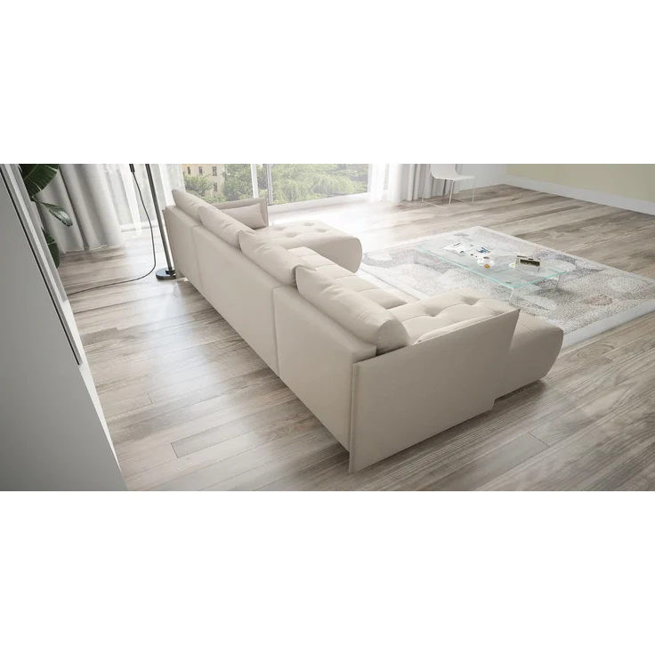 Wohnero24 NESSA U Ecksofa 292x152 cm mit Schlaffunktion 280x140 & Bettkasten – XXL Wohnlandschaft Creme – Bild 3