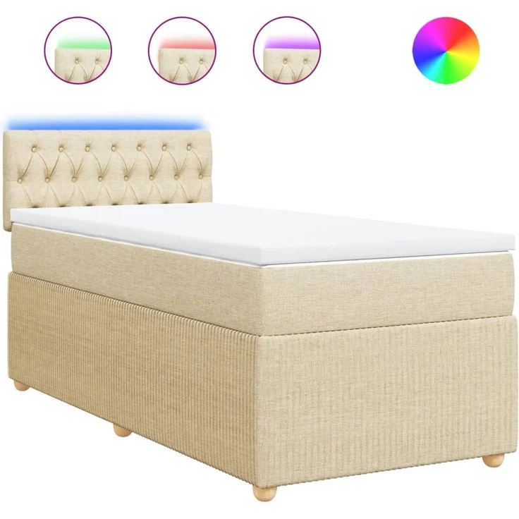 vidaXL Boxspringbett mit Matratze Creme 90x200 cm Stoff 3289651 – Bild 2