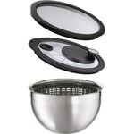 RÖSLE Salatschleuder incl. Glasdeckel und Frischhaltedeckel Edelstahl