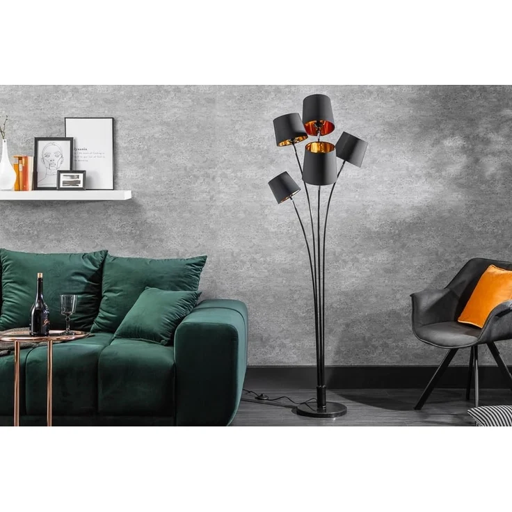 riess-ambiente Stehlampe LEVELS 176cm schwarz / gold, ohne Leuchtmittel, Wohnzimmer · Leinen · Metall · Marmor · Retro – Bild 2