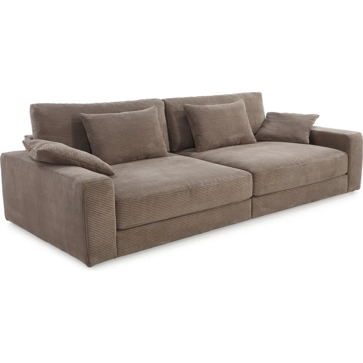 Big-Sofa 290 cm breit Federkern Polsterung tiefe Lounge Couch Cord Braun Taupe – Bild 1
