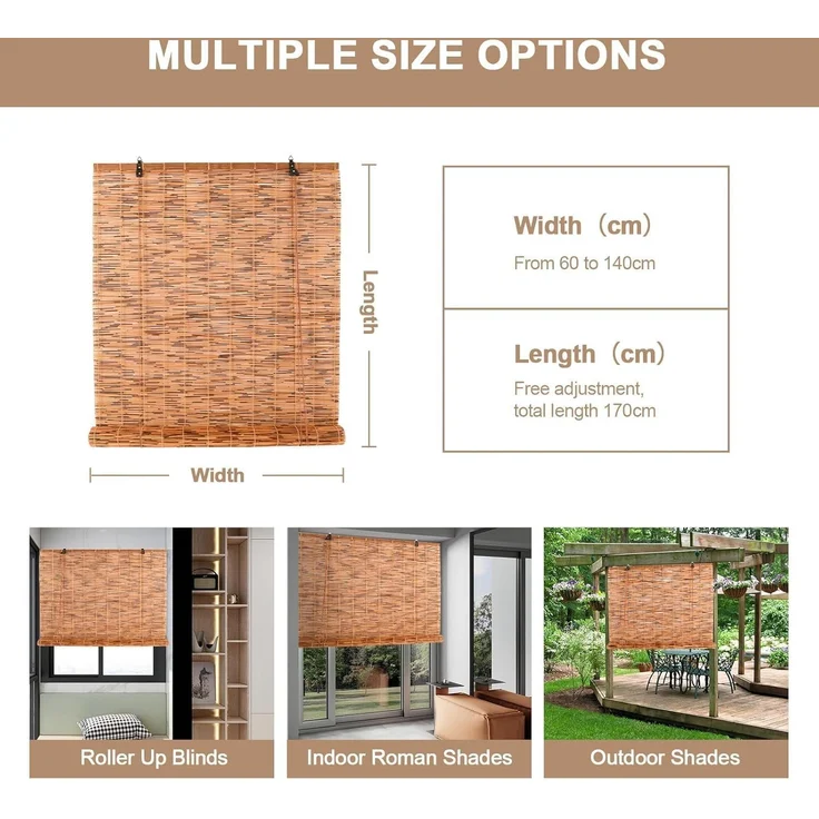 Bambus Rollo 40x130cm (Breite x Höhe) Sichtschutz und Sonnenschutz Jalousie Vorhang für Fenster, Tür, Balkon und Garten | Handgefertigtes Bambusrollo aus Schilfrohr mit Seiljustierung Wohnzimmer – Bild 5