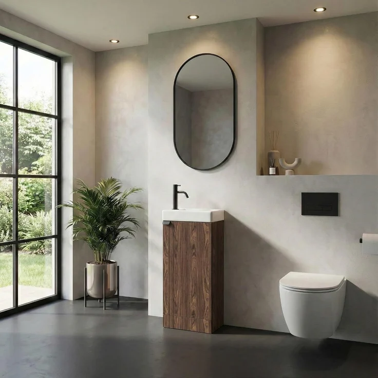 Badplaats Gäste-WC Waschtisch Set Orion 40 x 22 cm Walnuss Braun - Badmöbel Set mit Waschbecken und Stehende Unterschrank, mit Soft-Close – Bild 4