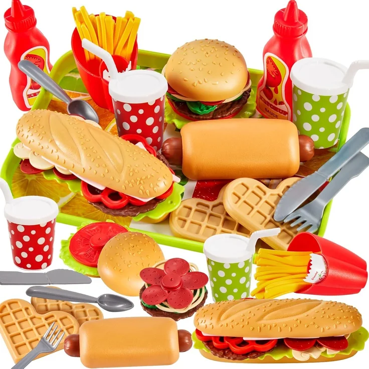 BUYGER Kinder Küchenspielzeug Lebensmittel Spielzeug Küche Hamburger Set Pädagogisches Rollenspiele Geschenk für Jungen Mädchen