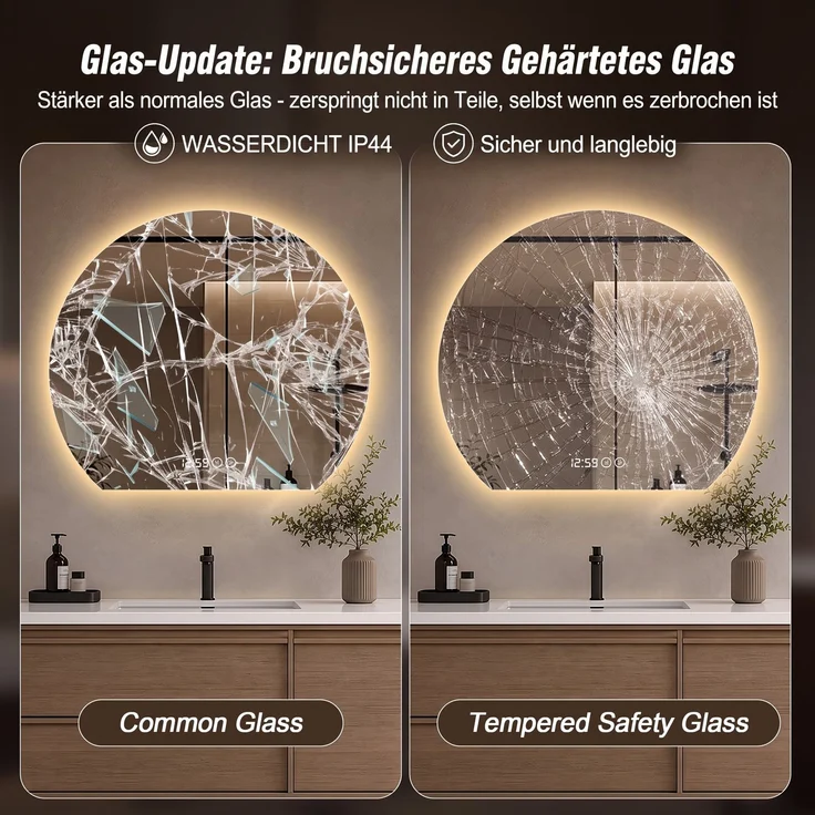 Badspiegel 80x80 cm mit LED-Beleuchtung, Antibeschlagfunktion und Anzeige, Silber – Bild 5