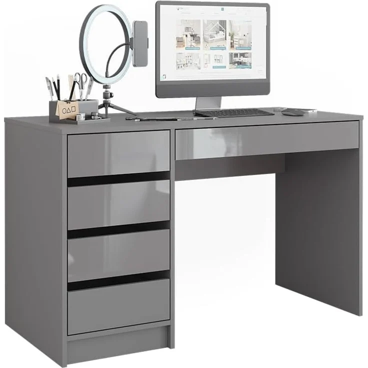 Schreibtisch Sherry Grau Hochglanz 55 x 120 cm mit Schubladen Vicco – Bild 5