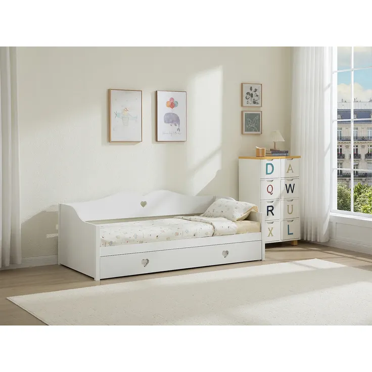 Vente-unique - DASTIVA Bett Holz, Platte Weiß - B 96 cm x H 75 cm x L 200 cm