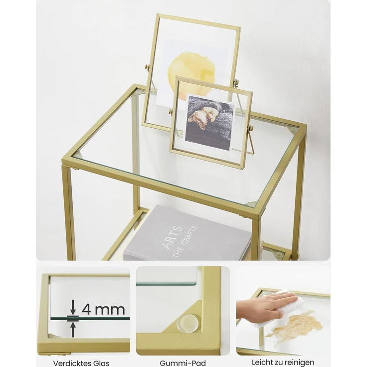 Vasagle Standregal mit 6 Ablagen, Glas, Metall, Gold, 30 x 40 x 177,3 cm – Bild 6