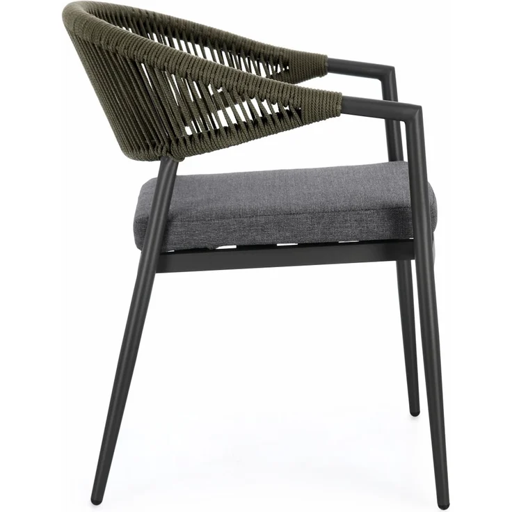 Gartenstuhl Millor aus Aluminium, modern skandinavisch, grün anthrazit, stapelbar, inkl. Kissen – Bild 3