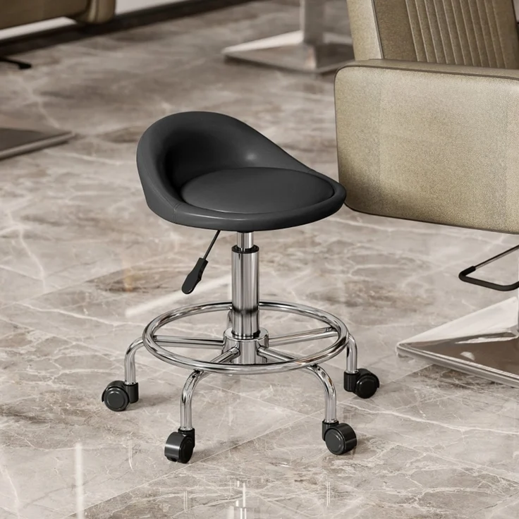Rollhocker höhenverstellbar mit Rückenlehne Drehhocker 59-75 cm Arbeitshocker 360° drehbar Hocker Bürohocker für Büro Salon Massage Spa Schwarz--Schwarz--43x43x75cm--YOUDENOVA – Bild 2
