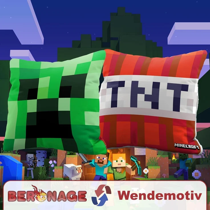 BERONAGE Dekokissen Minecraft Kissen Creeper & TNT 40x40 cm Kuschelkissen Sofakissen, passend zur Bettwäsche, ideal für Sofa, Couch, Kinder-Bett, Auto – Bild 6
