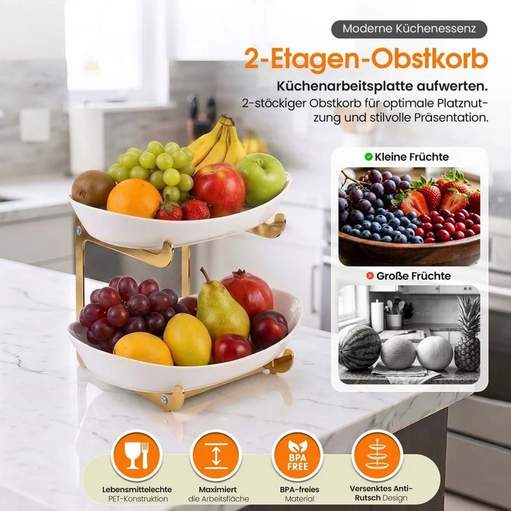 Roxlin Etagere Obstkorb 2 Etagen, Obstständer für Küchenarbeitsplatte, 2-Etagen – Bild 2