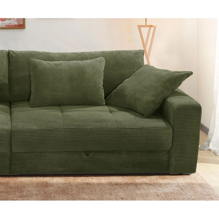 Big-Sofa 284 cm breit Wellenunterfederung Lounge-Couch Stauraum Cord Grün – Bild 7