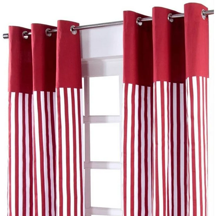 Homescapes Gardine Gardinen mit Ösen breite Streifen rot 100% Baumwolle, 137 x 117 cm – Bild 4