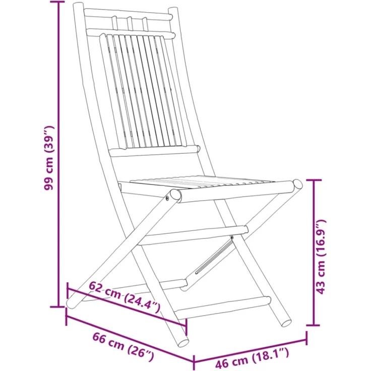 vidaXL Gartenstühle 2 Stk. Klappbar 46x66x99 cm Bambus 368037 – Bild 8