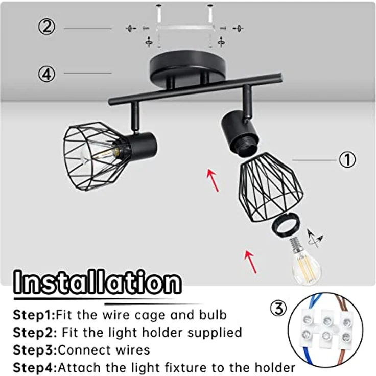 Dehobo Led Deckenstrahler Schwenkbar 350°, Deckenleuchte E14 2 Flammig Schwarz, Spotleuchte Wand, Deckenlampe Spots Led, LED Wandstrahler für Küche, Wohnzimmer, Schlafzimmer, Nein E14 Leuchtmittel – Bild 8