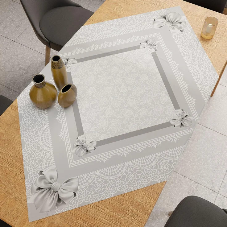 PETTI Artigiani Italiani - Zubehör für Küchentextilien, Moderne Mitteldecke 90x90 cm aus Mikrofaser, Elegante Mitteldecke mit Digitaldruck, graue Schleife, 100 % Made in Italy