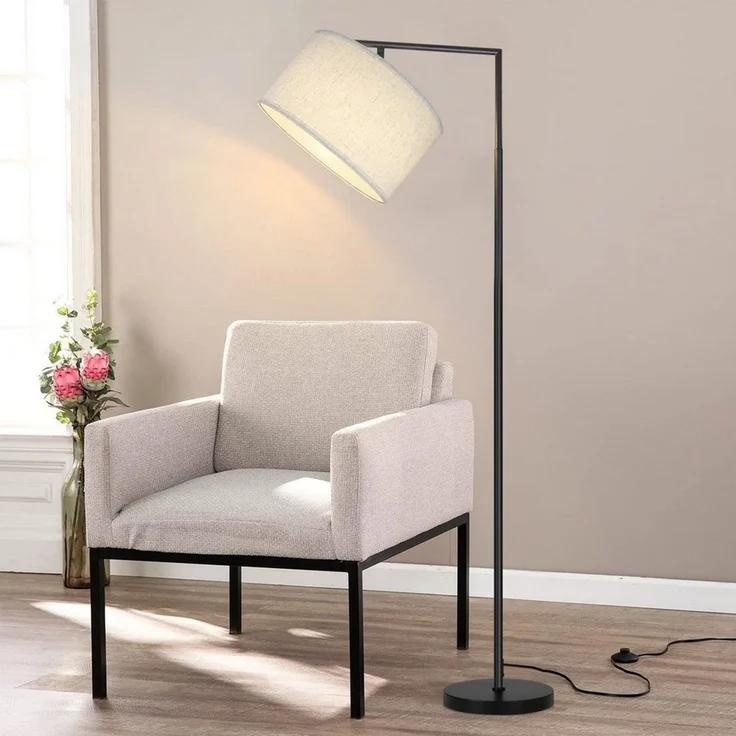 Nettlife Stehlampe Wohnzimmer Vintage Weiß/Schwarz Stoffschirm E27 Bogenlampe Leselampe, mit Fußschalter, LED wechselbar, Schlafzimmer Wohnzimmer Arbeitszimmer – Bild 2
