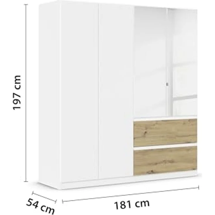 Rauch Möbel Costa, Kleiderschrank für Schlafzimmer, Kinderzimmer, Babyzimmer, Garderobe, Flur, 4-türig, mit Spiegel und 2 Schubladen, Push-to-Open, Zubehör Classic, Farbe Weiß, Breite 181 cm – Bild 3