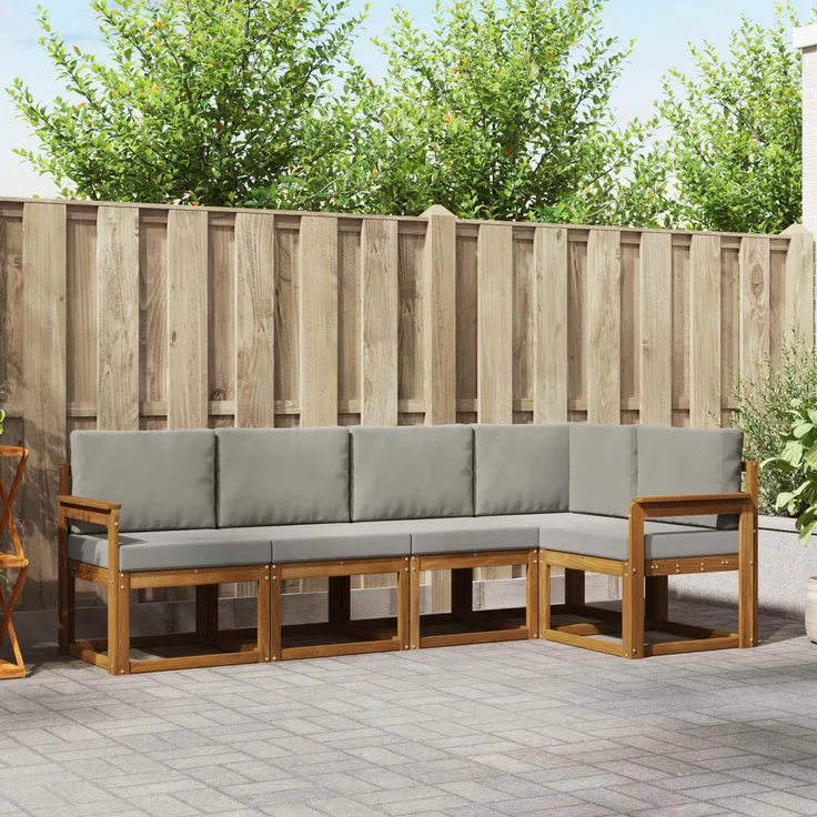 vidaXL Outdoor-Sofagarnitur 5 stk. 5-Sitzer Natur und Hellgrau 3366384