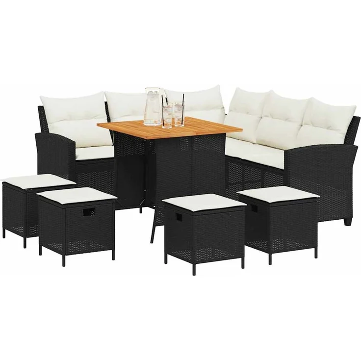 vidaXL 6tlg. Garten-Sofagarnitur mit Kissen L-Form Schwarz Poly Rattan 3213540 – Bild 3