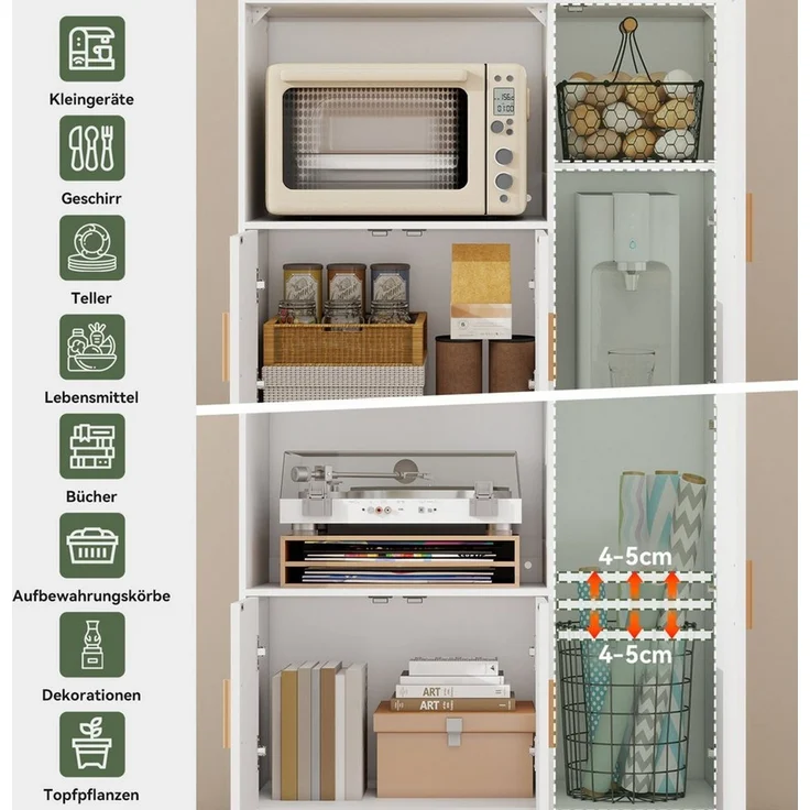 Puluomis Küchenwagen Servierwagen Buffet mit Mikrowellenablage, Rollen mit Bremsen 90x40x97, Küchentrolley Küchekommode Küchenschrank Sideboard – Bild 2