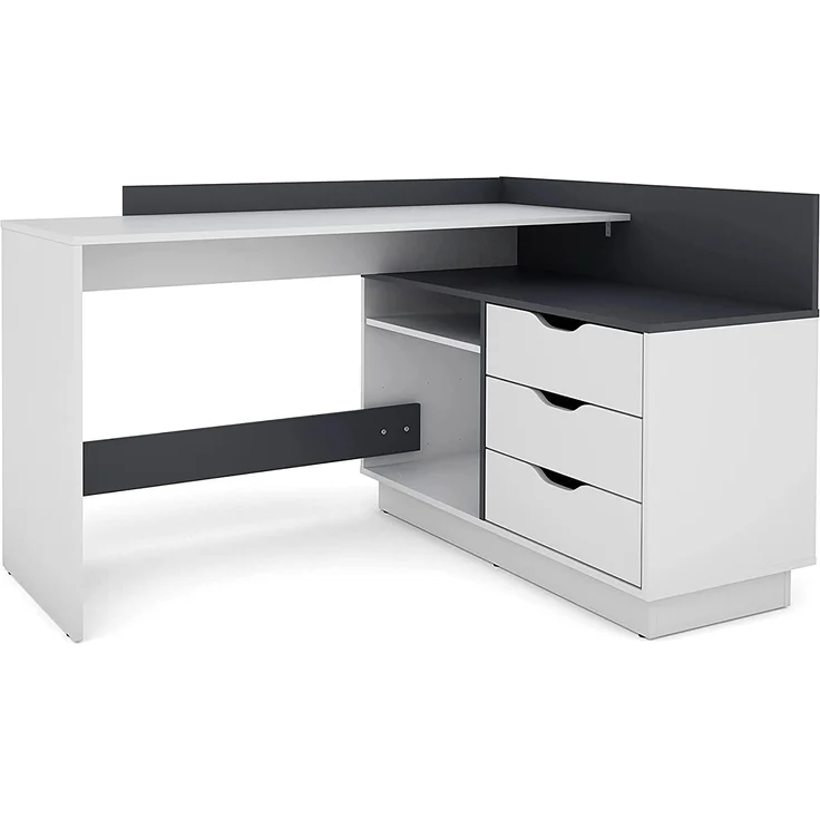 byLIVING Winkelschreibtisch BELFAST / Rechts oder Links montierbar / 3 Schubkästen / matt weiß - anthrazit /Bürotisch / Eckschreibtisch / Schreibtisch / B 129, H 83,5, T 105 cm – Bild 9