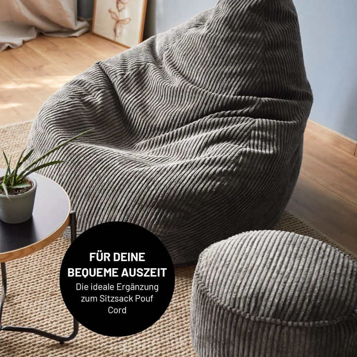 Lumaland Sitzsack GIANT Cord Sitzsack Stabile Lehne ideal fürs Gaming, verdeckter Reißverschluss, trendig & Gemütlichkeit vereint – Bild 8