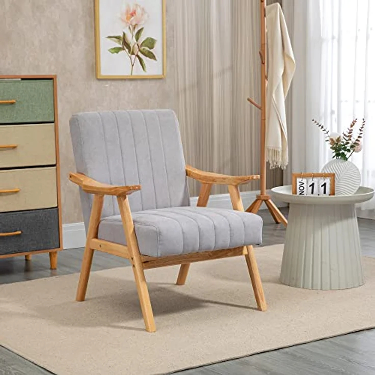 HOMCOM Relaxsessel Polsterstuhl mit Armlehnen in Samtoptik (Loungesessel, 1-St, Ohrensessel), Hellgrau 68 x 74 x 82 cm – Bild 3