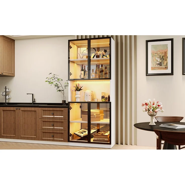 ZUBALIYA Glasvitrine 70 × 30 × 170 cm mit LED-Beleuchtung und Spiegelrückwand, Vitrinenschrank mit grauen ESG-Glastüren, MDF, Ausstellungsschrank für Wohnzimmer, Küche und Esszimmer – Bild 24