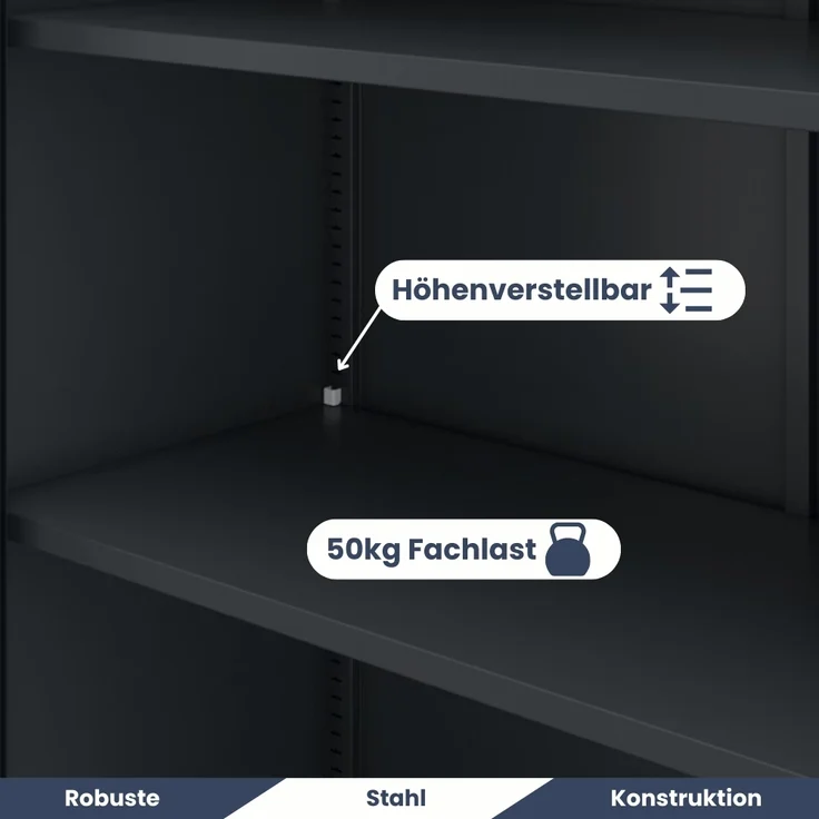 Metallschrank abschließbar KODLI - Geheimfach, 4 Ebenen | Aktenschrank Büroschrank Stahl Mehrzweckschrank Werkstatt Werkzeugschrank, 185x90x45cm Anthrazit – Bild 4