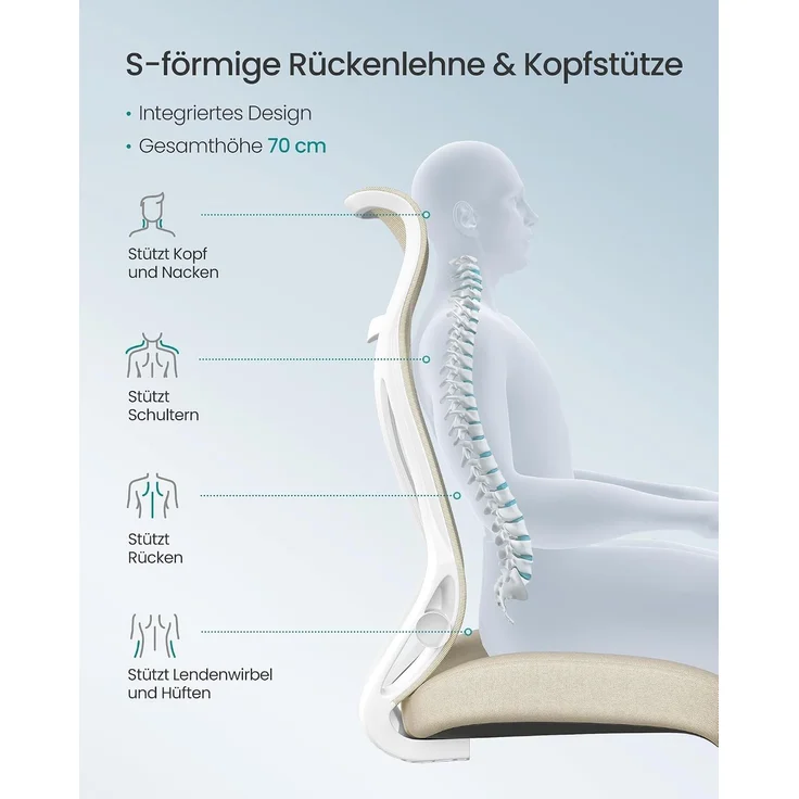Songmics Bürostuhl Schreibtischstuhl, ergonomische Rückenlehne, hochklappbare Armlehnen – Bild 5