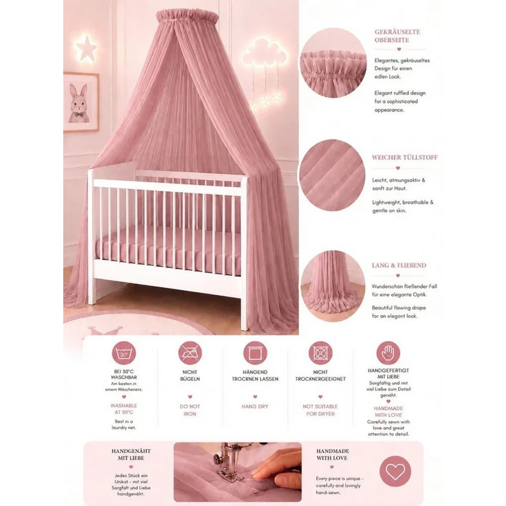 Baby Fancyroom Betthimmel Betthimmel aus 12 Meter Tüll aus 1. Klasse für Kinderbett Gitterbett, Himmel für Babybett Kinderbett – Bild 3