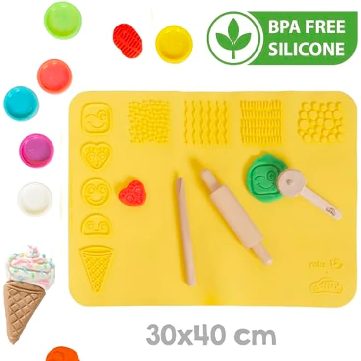 roba x Play-Doh Schulpult - FSC-Holzwerkzeuge, 3D-Kreativmatte, 6 Knetdosen, Schürze & Stuhl - Kreatives Mal-, Bastel- und Spielpult - Für Kinder ab ab 3 Jahren – Bild 2