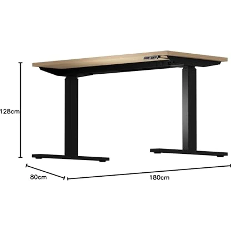 Höhenverstellbarer Schreibtisch E-WonderTech, EWT1808014, Platte 014 ahorn, Gestell 333 schwarz, H 630-1280 x B 1800 x T 800 – Bild 2