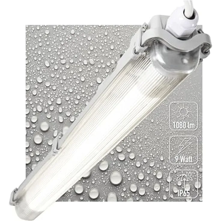 proventa LED Deckenleuchte Feuchtraumleuchte, LED, mit LED-Röhre 60 cm 9W neutralweiß IP65