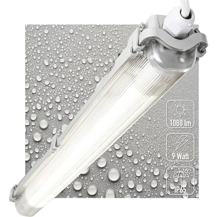 proventa LED Deckenleuchte Feuchtraumleuchte, LED, mit LED-Röhre 60 cm 9W neutralweiß IP65 – Bild 1