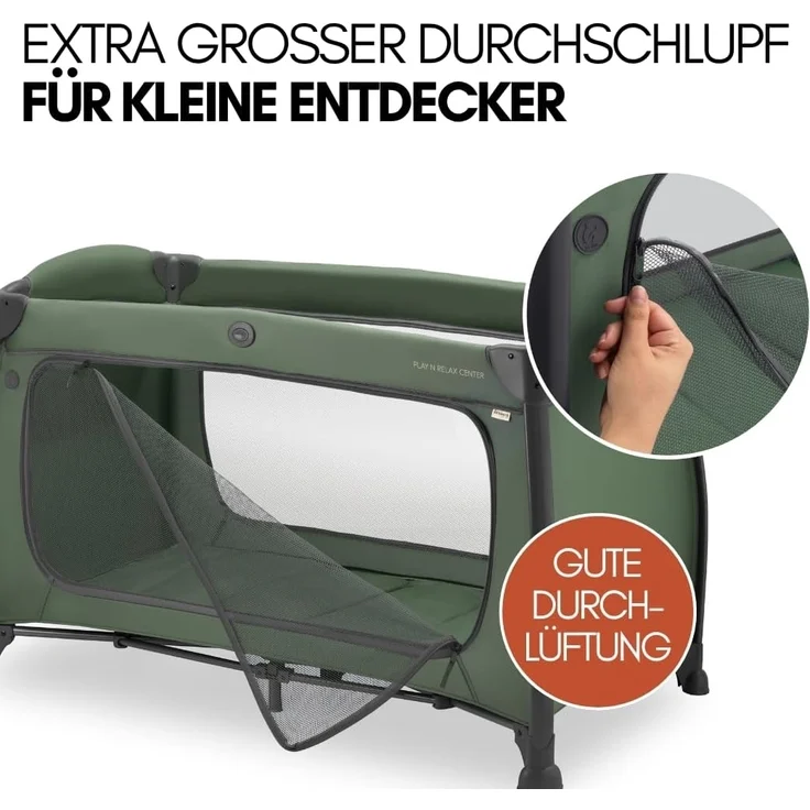 hauck Baby Reisebett Play N Relax Center Set mit Komfort Matratze und Insektenschutz - Babyreisebett mit Neugeborenen Einsatz, Wickelauflage und Tasche (höhenverstellbar & faltbar) - Dark Green – Bild 7