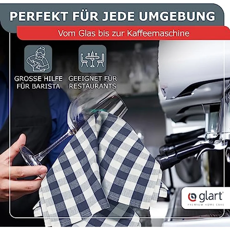 Glart 48KB2 Geschirrtücher 10er Set 50x70 cm blau kariert – 100 % Baumwolle, OEKO-TEX zertifiziert, vorgewaschen, saugstark, waschbar, langlebig, mit Aufhänger, für Haushalt, Küche, Gastronomie, Büro – Bild 8