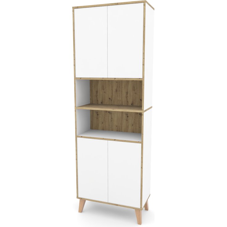 Badschrank MORENA mit 4 Türen und 2 offenen Fächern, Grau/Eiche