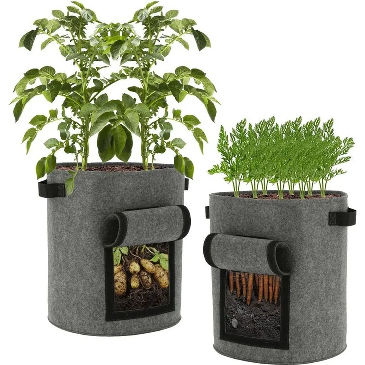 Spetebo Blumentopf XXL Kartoffel Pflanzsack - 2er Set / je 70 Liter (2er Set, 2 St, Pflanzsack), Pflanzbeutel mit Griffen und Sichtfenster