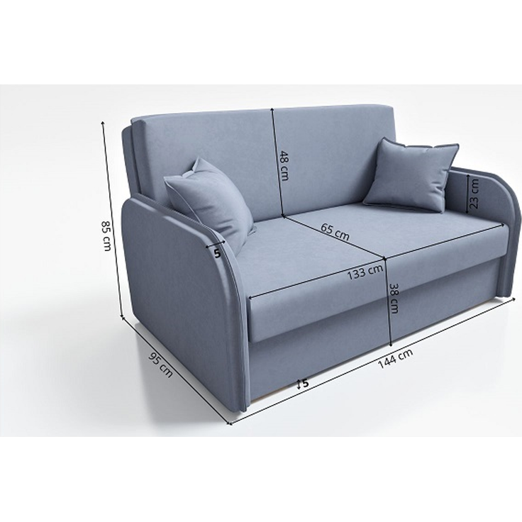 Wohnero 24 Goldi 3 Premium Schlafsofa 144x95 cm mit Schlaffunktion & Bettkasten – 133x195 cm Liegefläche, 2-Sitzer Design Sofa Dunkelgrau – Bild 5