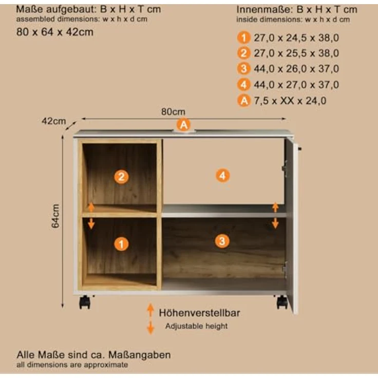Waschbeckenunterschrank Sao Paulo in Sand und Eiche 80 cm – Bild 4