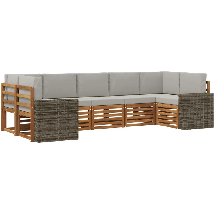 vidaXL Outdoor-Sofagarnitur 7 stk. 7-Sitzer Natur und Hellgrau 3384817 – Bild 2