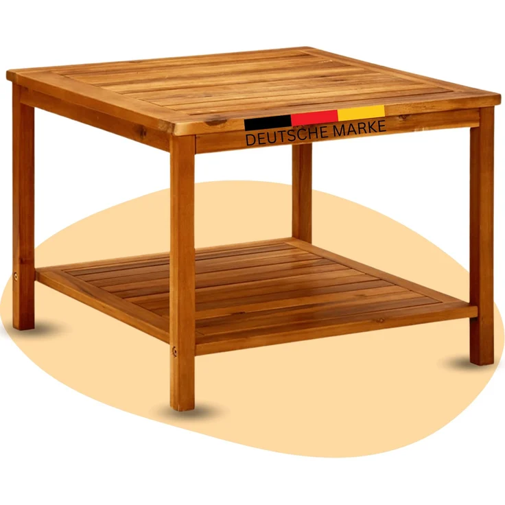 DELUKE® Beistelltisch Holz EMMI - Massivholz, 60x60x45cm | Couchtisch Akazie Beistelltisch Couch Holztisch Outdoor Sofatisch Gartentisch eckig – Bild 1