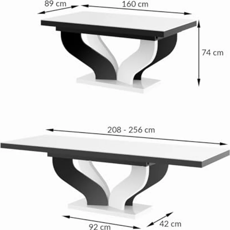 designimpex Esstisch Design Tisch HEB-222 Grau / Weiß Hochglanz ausziehbar 160 bis 256 cm – Bild 7