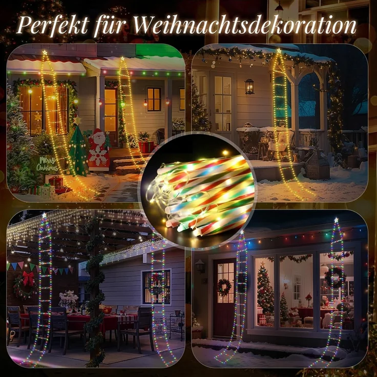 Salcar LED-Lichterkette LED Weihnachts Leiter 3M Weihnachtslichterkette Warmeweiß, Timer, Memory, 9 Modi(Stufenlos Warmweiß/Vierfarben/Macaron-Farben) – Bild 8